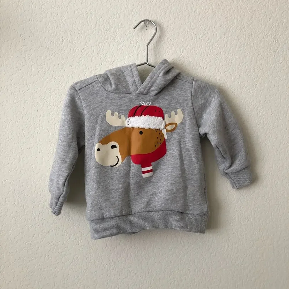 Carter’s Gray Winter Moose Hoodie Sweatshirt